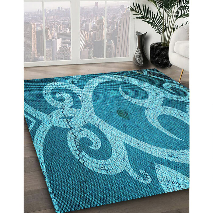 Machine Washable Transitional Dark Cyan Green Rug in a Family Room, wshpat937lblu