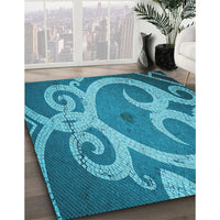 Patterned Dark Cyan Green Rug, pat937lblu