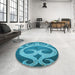 Round Patterned Dark Cyan Green Rug in a Office, pat937lblu