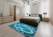 Patterned Dark Cyan Green Rug in a Bedroom, pat937lblu