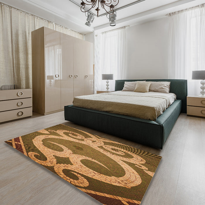Patterned Orange Rug in a Bedroom, pat937org