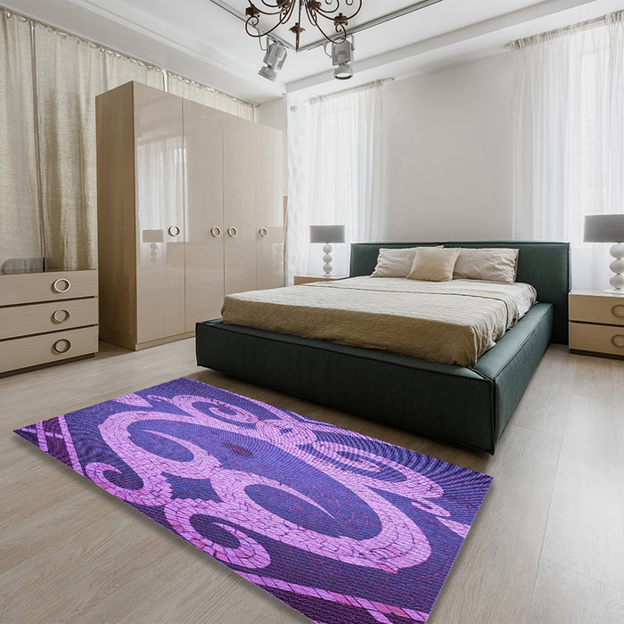 Patterned Amethyst Purple Rug in a Bedroom, pat937pur