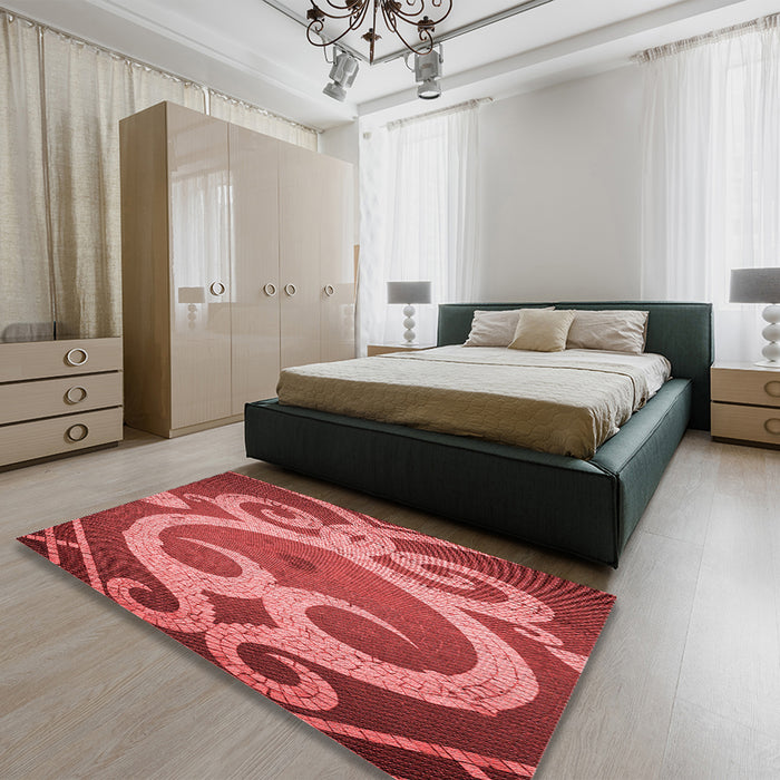 Patterned Red Rug in a Bedroom, pat937rd