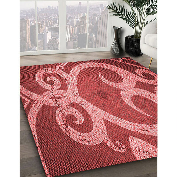 Machine Washable Transitional Red Rug in a Family Room, wshpat937rd