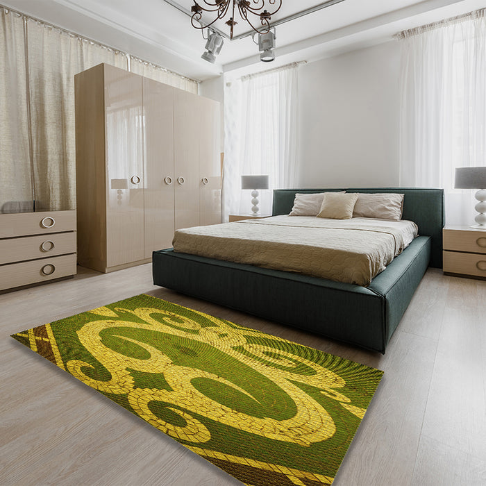 Patterned Dark Bronze Brown Rug in a Bedroom, pat937yw