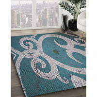 Patterned Dark Blue Grey Blue Novelty Rug, pat937