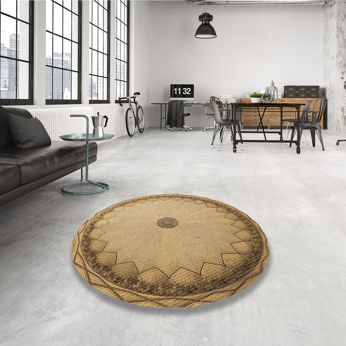 Round Patterned Yellow Orange Rug in a Office, pat938brn