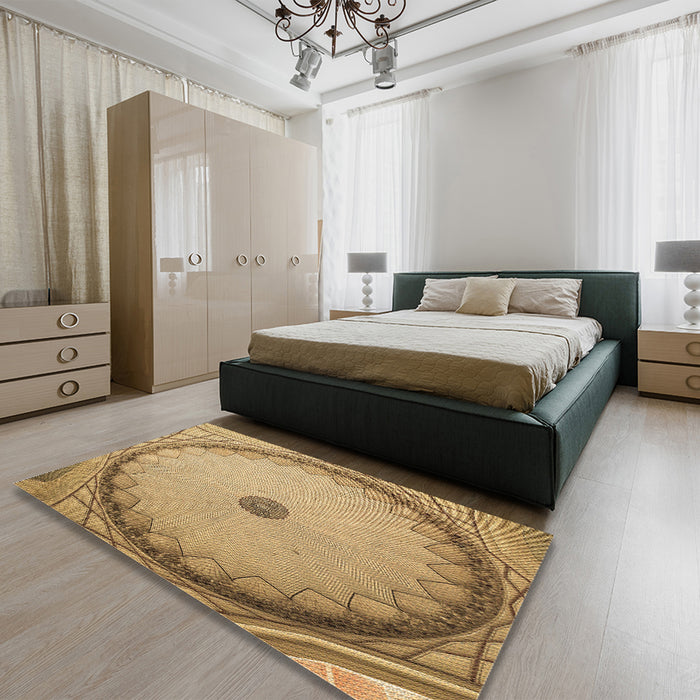 Patterned Yellow Orange Rug in a Bedroom, pat938brn
