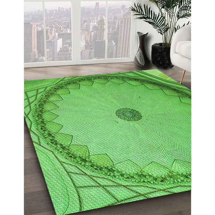 Patterned Emerald Green Rug in Family Room, pat938grn