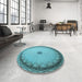 Round Patterned Deep-Sea Green Rug in a Office, pat938lblu