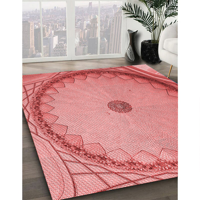 Patterned Light Coral Pink Rug in Family Room, pat938rd