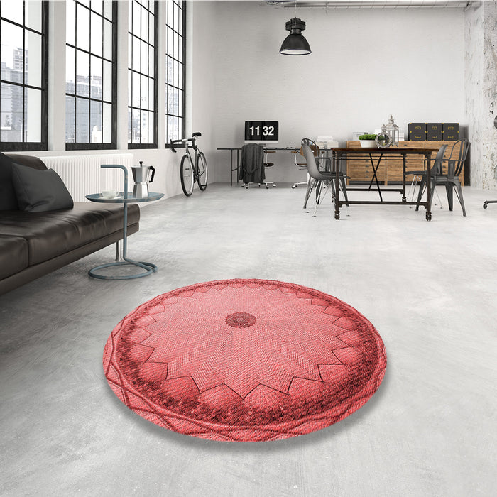 Round Patterned Light Coral Pink Rug in a Office, pat938rd