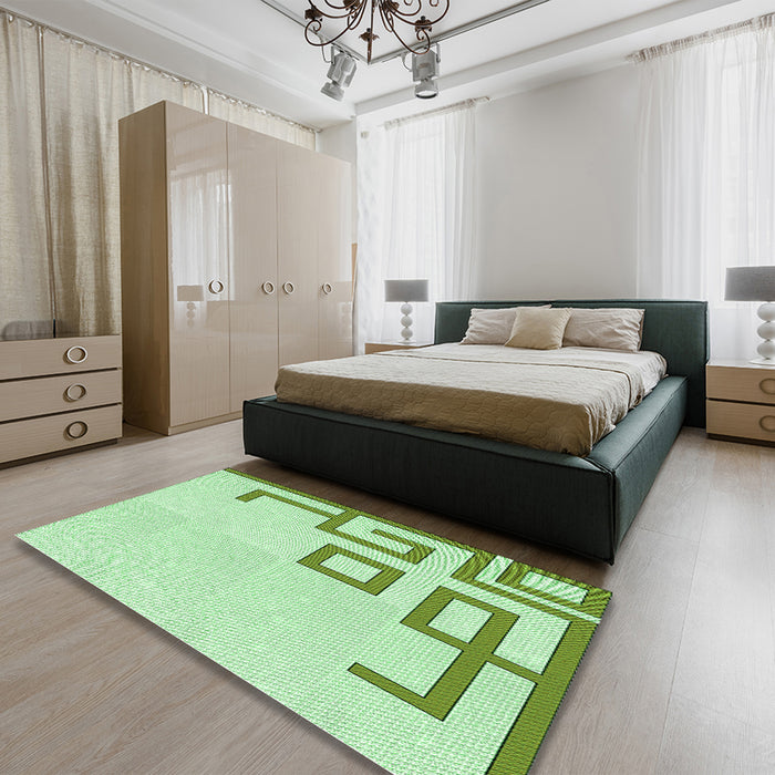 Patterned Green Rug in a Bedroom, pat939grn