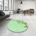 Round Patterned Green Rug in a Office, pat939grn