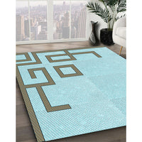 Patterned Cadet Blue Green Rug, pat939lblu