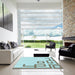 Square Patterned Cadet Blue Green Rug in a Living Room, pat939lblu