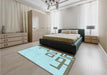 Patterned Cadet Blue Green Rug in a Bedroom, pat939lblu