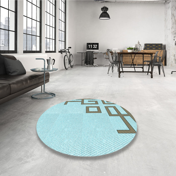 Round Patterned Cadet Blue Green Rug in a Office, pat939lblu