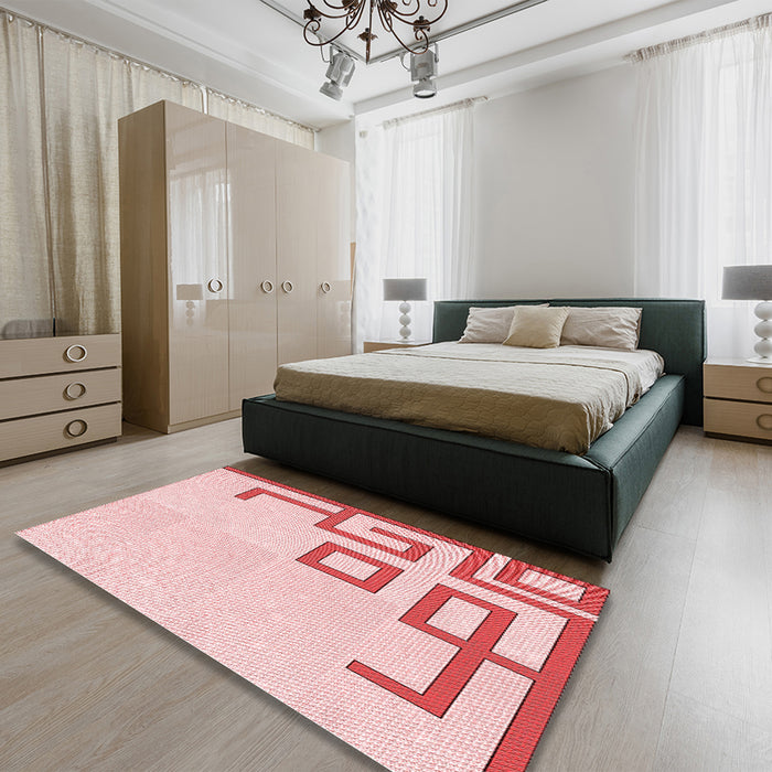 Patterned Light Rose Pink Rug in a Bedroom, pat939rd