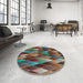 Round Machine Washable Transitional Bakers Brown Rug in a Office, wshpat93
