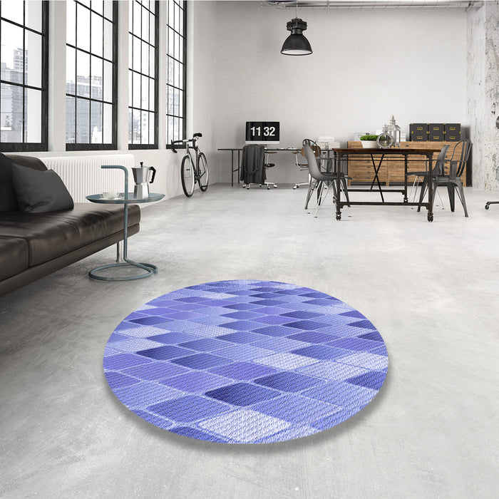 Round Patterned Sky Blue Rug in a Office, pat94blu