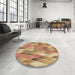 Round Patterned Yellow Orange Rug in a Office, pat94brn