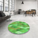 Round Patterned Dark Lime Green Rug in a Office, pat94grn