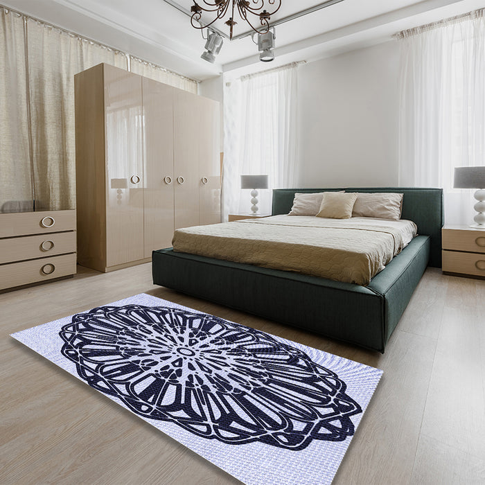 Patterned Night Blue Rug in a Bedroom, pat940blu