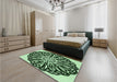 Round Machine Washable Transitional Dark Forest Green Rug in a Office, wshpat940grn