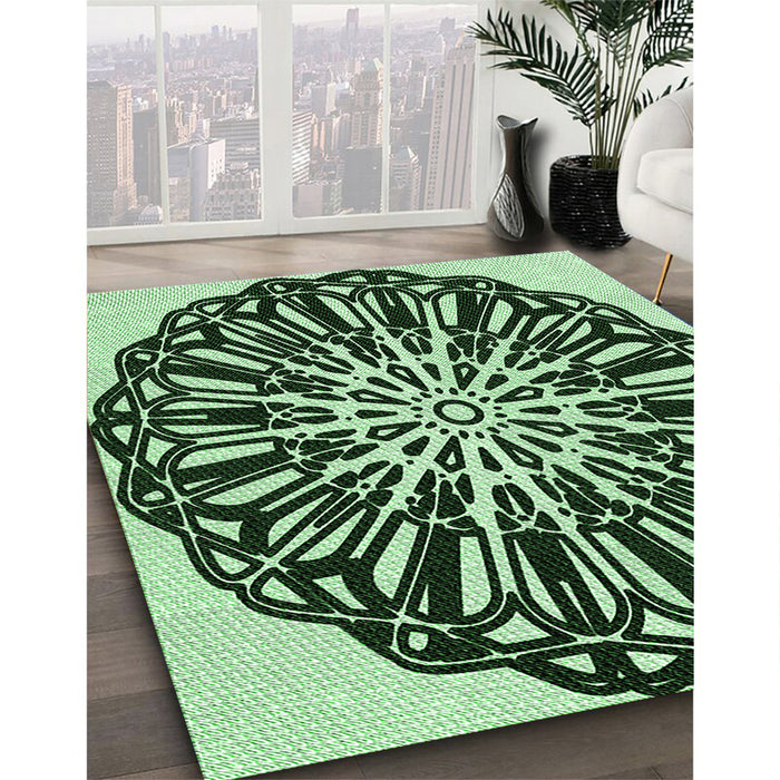 Machine Washable Transitional Dark Forest Green Rug in a Family Room, wshpat940grn