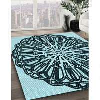 Patterned Deep Teal Green Rug, pat940lblu