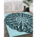 Patterned Deep Teal Green Rug in Family Room, pat940lblu