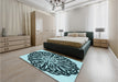 Patterned Deep Teal Green Rug in a Bedroom, pat940lblu