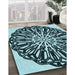 Machine Washable Transitional Deep Teal Green Rug in a Family Room, wshpat940lblu