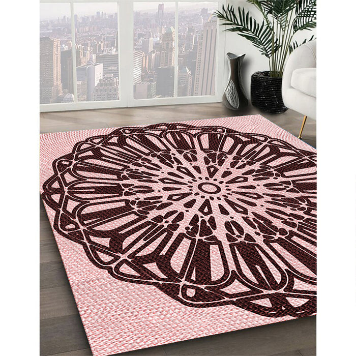 Machine Washable Transitional Deep Rose Pink Rug in a Family Room, wshpat940rd