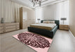 Patterned Deep Rose Pink Rug in a Bedroom, pat940rd