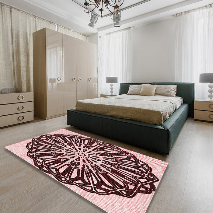 Patterned Deep Rose Pink Rug in a Bedroom, pat940rd