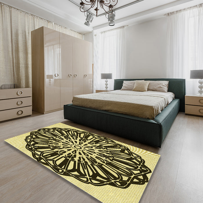 Patterned Midnight Gray Rug in a Bedroom, pat940yw
