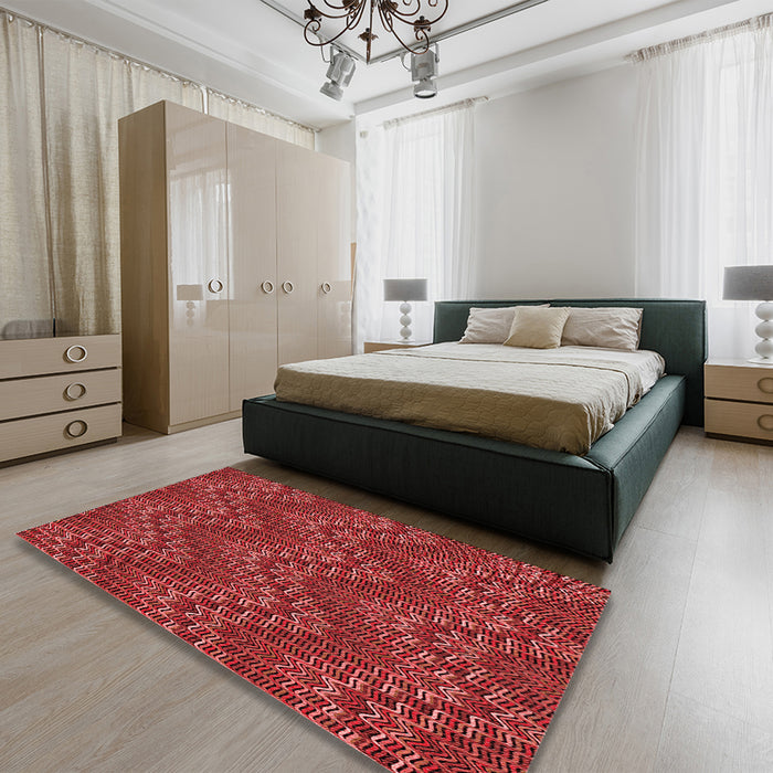 Patterned Red Rug in a Bedroom, pat942rd