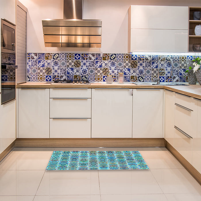 Patterned Green Rug in a Kitchen, pat943lblu