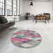 Round Patterned Pale Silver Gray Modern Rug in a Office, pat94