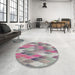 Round Machine Washable Transitional Pale Silver Gray Rug in a Office, wshpat94