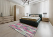 Patterned Pale Silver Gray Modern Rug in a Bedroom, pat94