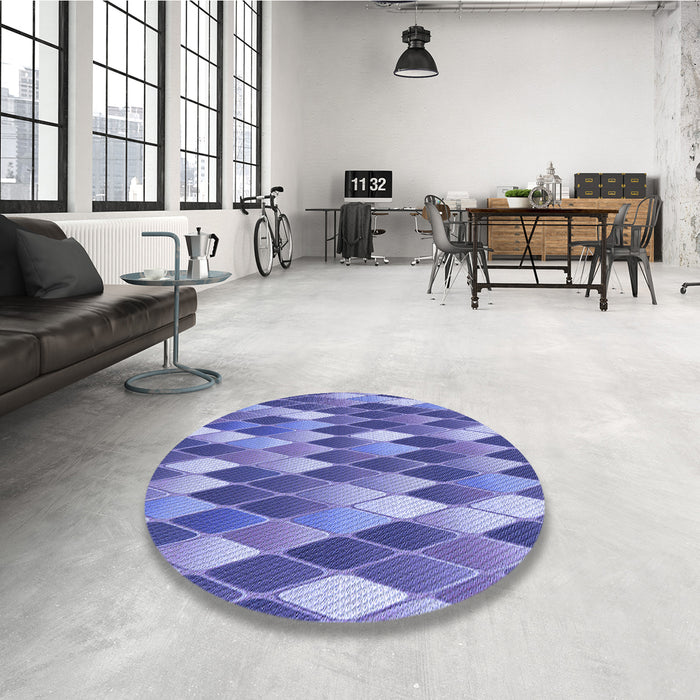 Round Patterned Purple Mimosa Purple Rug in a Office, pat95blu