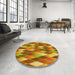 Round Patterned Yellow Rug in a Office, pat95yw