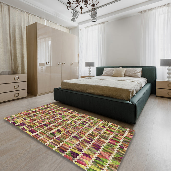 Patterned Brown Red Rug in a Bedroom, pat951brn