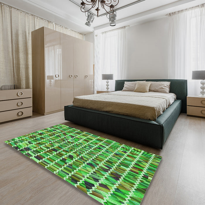 Patterned Green Rug in a Bedroom, pat951grn