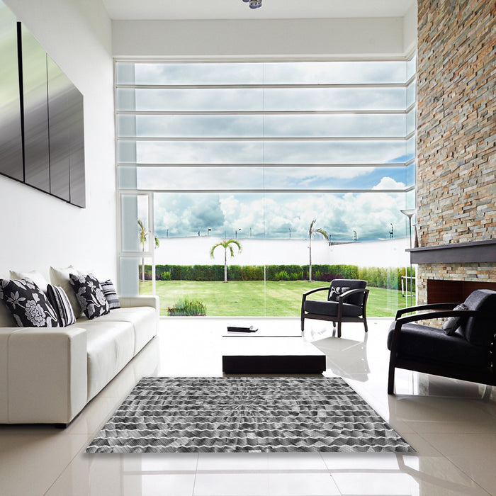 Square Patterned Cloud Gray Rug in a Living Room, pat951gry