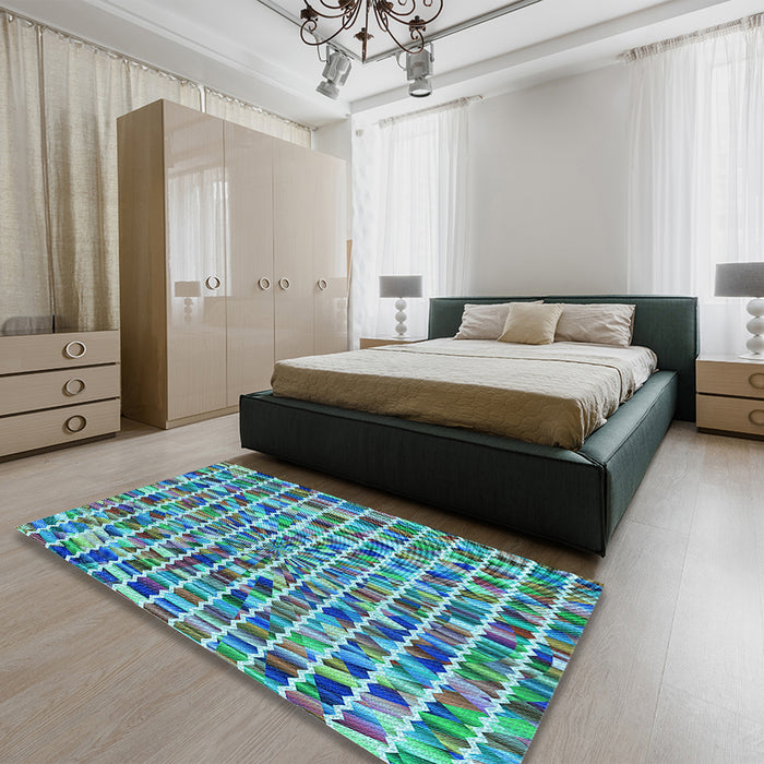 Patterned Turquoise Green Rug in a Bedroom, pat951lblu