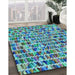 Machine Washable Transitional Turquoise Green Rug in a Family Room, wshpat951lblu